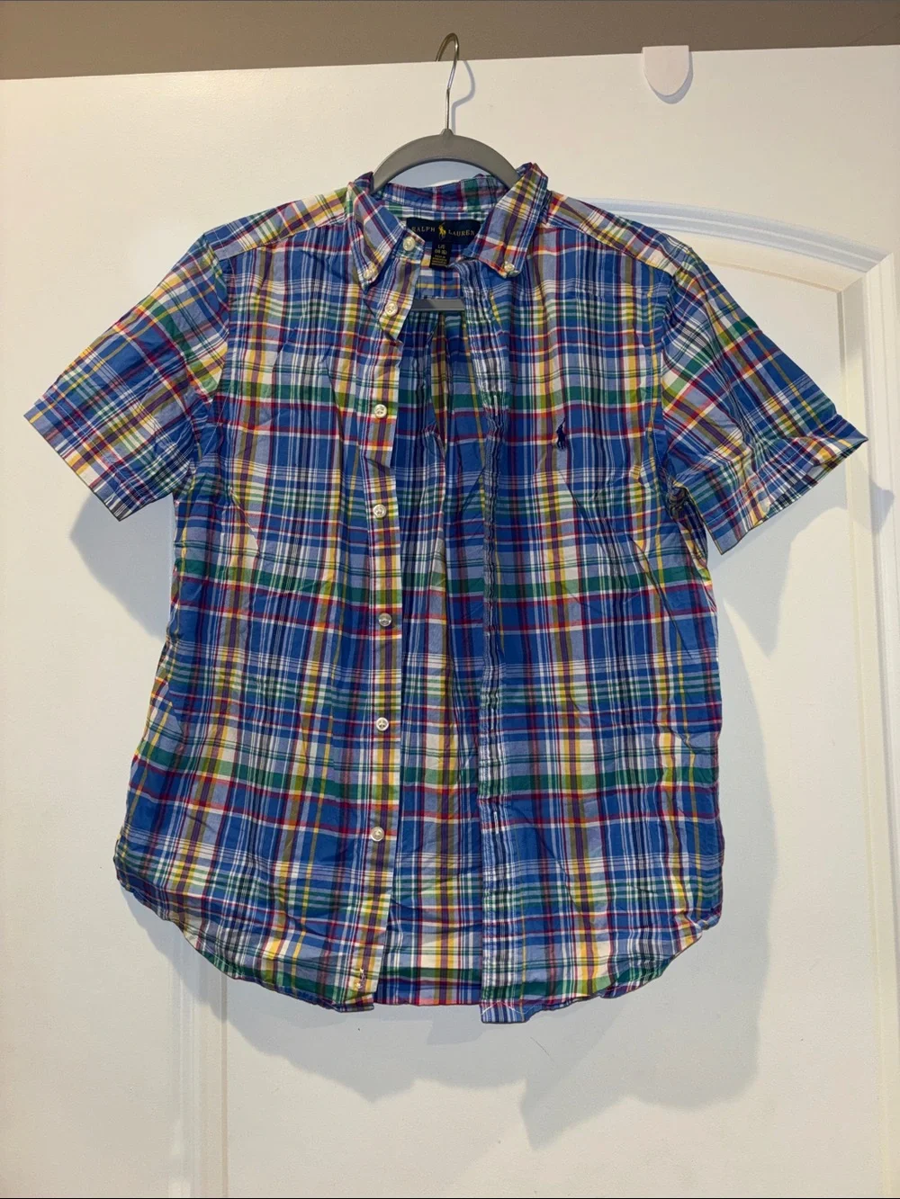 Ralph Lauren Blue Multicolor Plaid Short-Sleeve Button-Down Shirt